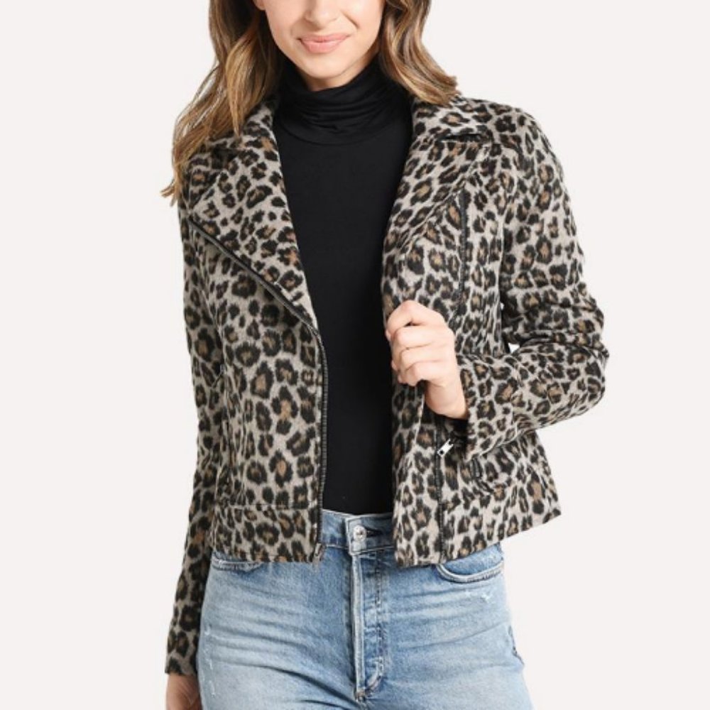 Cupcakes & Cashmere Margaux Wool-blend Jacket in Cheetah Moto Animal Print